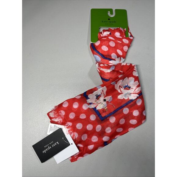 Kate Spade New York Springtime Floral Oblong Scarf Ponderosa Red OS Colorful - Picture 1 of 6